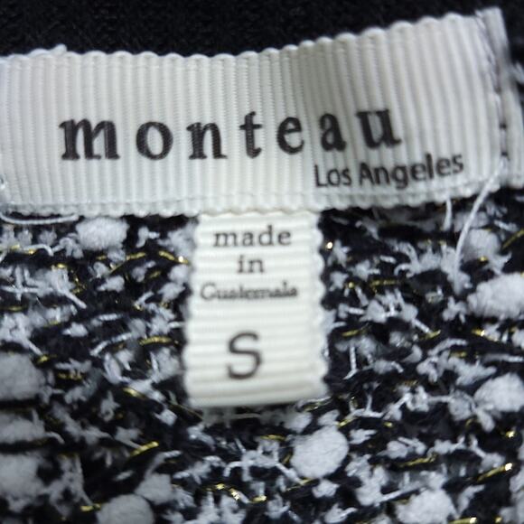 Monteau Sweater Cardigan Knit Black White Gold Metallic Small 3/4 Sleeves Fancy - Picture 7 of 8